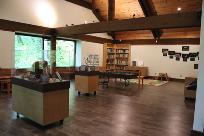 Taxidermy animals, books and interpretive displays in Nature Center